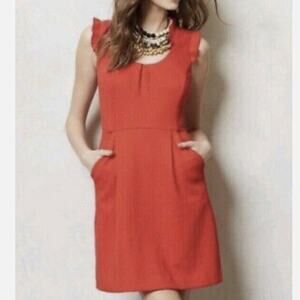 Anthropologie Tabitha Dress Size 2 Cherie Red Ruffle Cap Sleeve Pockets Preppy